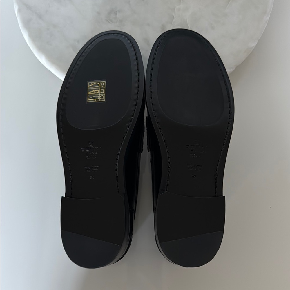NWOT Fendi Black Leather Slip-On Loafers - IT 36 - Picture 9 of 12
